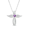 Thumbnail Image 1 of Heart-Shaped Amethyst & White Lab-Created Sapphire Angel Wings & Cross Necklace Sterling Silver 18&quot;