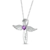 Thumbnail Image 2 of Heart-Shaped Amethyst & White Lab-Created Sapphire Angel Wings & Cross Necklace Sterling Silver 18&quot;