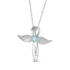 Thumbnail Image 2 of Heart-Shaped Aquamarine & White Lab-Created Sapphire Angel Wings & Cross Necklace Sterling Silver 18&quot;