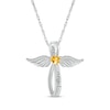 Thumbnail Image 1 of Heart-Shaped Citrine & White Lab-Created Sapphire Angel Wings & Cross Necklace Sterling Silver 18&quot;