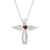 Thumbnail Image 0 of Heart-Shaped Garnet & White Lab-Created Sapphire Angel Wings & Cross Necklace Sterling Silver 18"