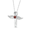 Thumbnail Image 1 of Heart-Shaped Garnet & White Lab-Created Sapphire Angel Wings & Cross Necklace Sterling Silver 18"