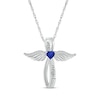 Thumbnail Image 1 of Heart-Shaped Blue Lab-Created Sapphire & White Lab-Created Sapphire Angel Wings & Cross Necklace Sterling Silver 18&quot;