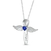 Thumbnail Image 2 of Heart-Shaped Blue Lab-Created Sapphire & White Lab-Created Sapphire Angel Wings & Cross Necklace Sterling Silver 18&quot;