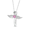 Thumbnail Image 2 of Heart-Shaped Pink Lab-Created Sapphire & White Lab-Created Sapphire Angel Wings & Cross Necklace Sterling Silver 18&quot;