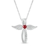 Thumbnail Image 1 of Heart-Shaped Lab-Created Ruby & White Lab-Created Sapphire Angel Wings & Cross Necklace Sterling Silver 18&quot;