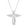 Thumbnail Image 1 of White Lab-Created Sapphire Angel Wings & Cross Necklace Sterling Silver 18&quot;