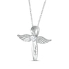 Thumbnail Image 2 of White Lab-Created Sapphire Angel Wings & Cross Necklace Sterling Silver 18&quot;