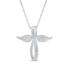 Thumbnail Image 1 of Heart-Shaped Lab-Created Opal & White Lab-Created Sapphire Angel Wings & Cross Necklace Sterling Silver 18&quot;