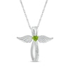 Thumbnail Image 1 of Heart-Shaped Peridot & White Lab-Created Sapphire Angel Wings & Cross Necklace Sterling Silver 18&quot;