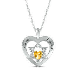 Heart-Shaped Citrine & White Lab-Created Sapphire Heart & Star of David Necklace Sterling Silver 18&quot;