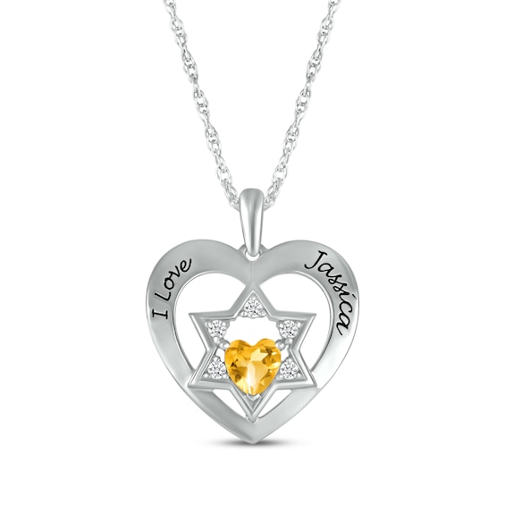 Heart-Shaped Citrine & White Lab-Created Sapphire Heart & Star of David Necklace Sterling Silver 18"