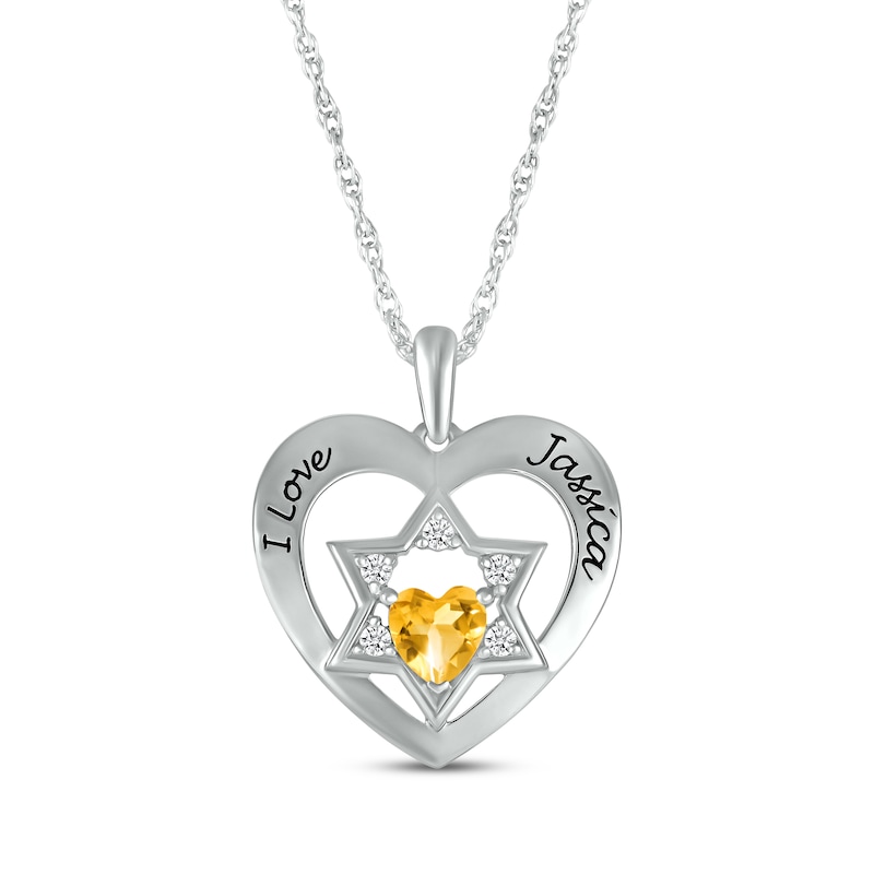 Main Image 1 of Heart-Shaped Citrine & White Lab-Created Sapphire Heart & Star of David Necklace Sterling Silver 18&quot;