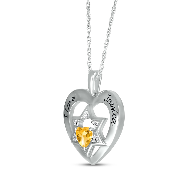 Main Image 2 of Heart-Shaped Citrine & White Lab-Created Sapphire Heart & Star of David Necklace Sterling Silver 18&quot;