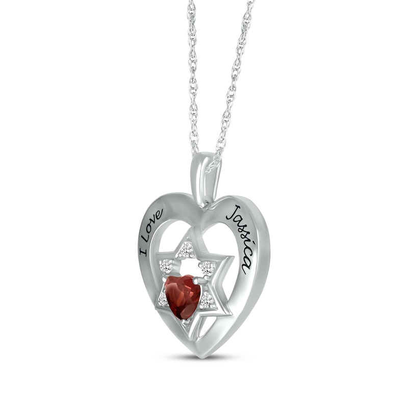 Main Image 2 of Heart-Shaped Garnet & White Lab-Created Sapphire Heart & Star of David Necklace Sterling Silver 18&quot;