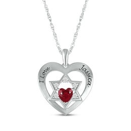 Heart-Shaped Lab-Created Ruby & White Lab-Created Sapphire Heart & Star of David Necklace Sterling Silver 18&quot;