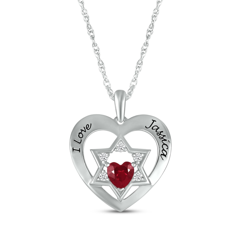 Main Image 1 of Heart-Shaped Lab-Created Ruby & White Lab-Created Sapphire Heart & Star of David Necklace Sterling Silver 18&quot;