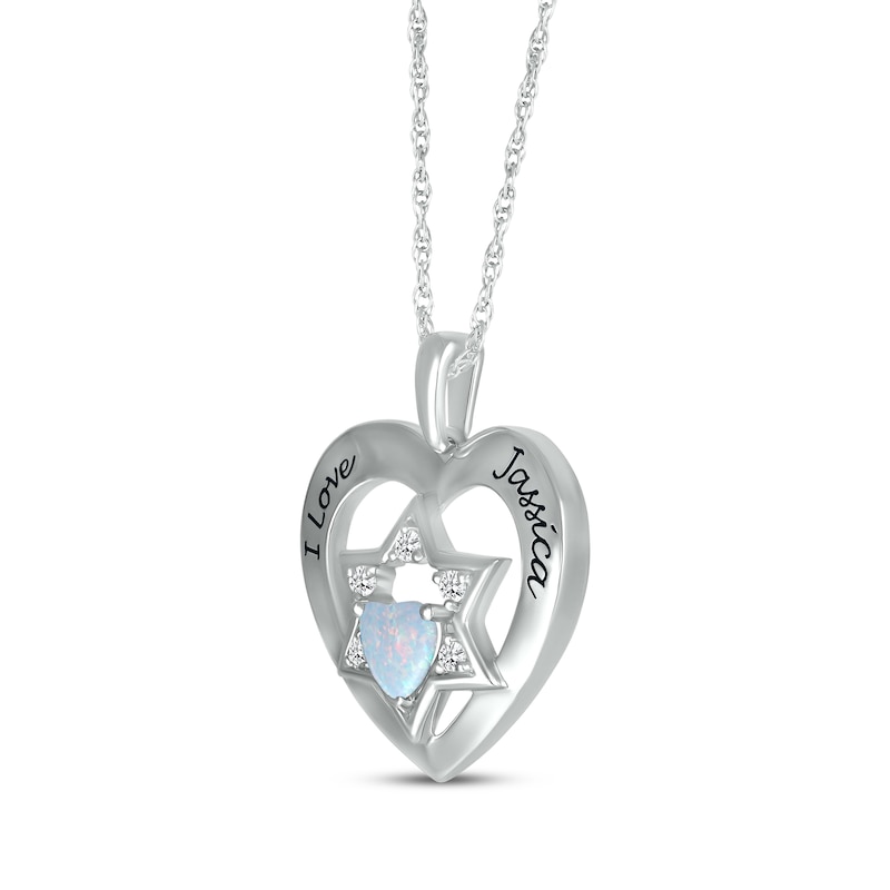 Main Image 2 of Heart-Shaped Lab-Created Opal & White Lab-Created Sapphire Heart & Star of David Necklace Sterling Silver 18&quot;