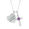 Thumbnail Image 1 of Amethyst & White Lab-Created Sapphire Heart & Cross Necklace Sterling Silver 18&quot;