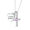 Thumbnail Image 2 of Amethyst & White Lab-Created Sapphire Heart & Cross Necklace Sterling Silver 18&quot;