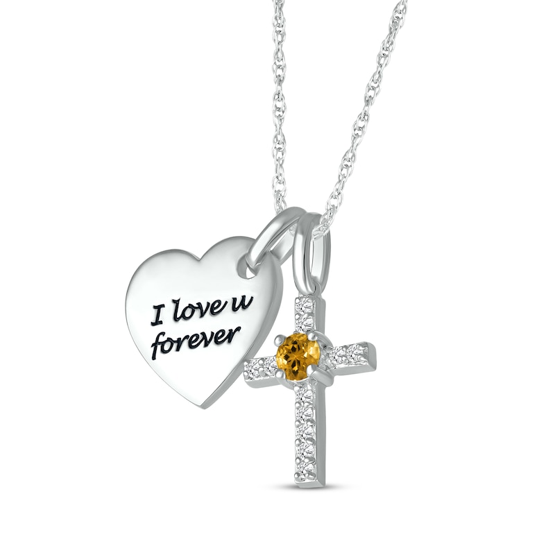 Main Image 2 of Citrine & White Lab-Created Sapphire Heart & Cross Necklace Sterling Silver 18&quot;