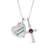 Thumbnail Image 1 of Garnet & White Lab-Created Sapphire Heart & Cross Necklace Sterling Silver 18&quot;