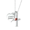 Thumbnail Image 2 of Garnet & White Lab-Created Sapphire Heart & Cross Necklace Sterling Silver 18&quot;