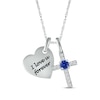 Thumbnail Image 1 of Blue Lab-Created Sapphire & White Lab-Created Sapphire Heart & Cross Necklace Sterling Silver 18&quot;