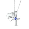 Thumbnail Image 2 of Blue Lab-Created Sapphire & White Lab-Created Sapphire Heart & Cross Necklace Sterling Silver 18&quot;