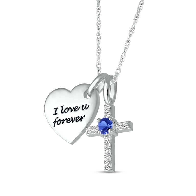 Main Image 2 of Blue Lab-Created Sapphire & White Lab-Created Sapphire Heart & Cross Necklace Sterling Silver 18&quot;