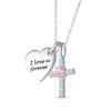 Thumbnail Image 1 of Pink Lab-Created Sapphire & White Lab-Created Sapphire Heart & Cross Necklace Sterling Silver 18"