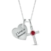 Thumbnail Image 1 of Lab-Created Ruby & White Lab-Created Sapphire Heart & Cross Necklace Sterling Silver 18&quot;