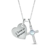 Thumbnail Image 1 of Lab-Created Opal & White Lab-Created Sapphire Heart & Cross Necklace Sterling Silver 18&quot;