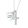 Thumbnail Image 2 of Lab-Created Opal & White Lab-Created Sapphire Heart & Cross Necklace Sterling Silver 18&quot;