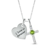 Thumbnail Image 1 of Peridot & White Lab-Created Sapphire Heart & Cross Necklace Sterling Silver 18&quot;