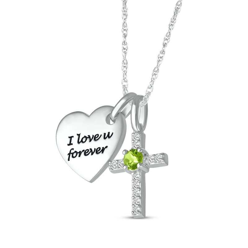 Main Image 2 of Peridot & White Lab-Created Sapphire Heart & Cross Necklace Sterling Silver 18&quot;