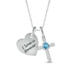 Thumbnail Image 1 of Blue Topaz & White Lab-Created Sapphire Heart & Cross Necklace Sterling Silver 18&quot;