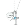 Thumbnail Image 2 of Blue Topaz & White Lab-Created Sapphire Heart & Cross Necklace Sterling Silver 18&quot;