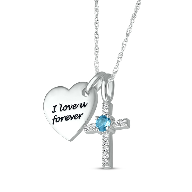 Main Image 2 of Blue Topaz & White Lab-Created Sapphire Heart & Cross Necklace Sterling Silver 18&quot;