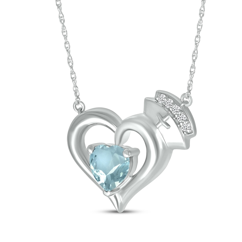 Main Image 2 of Heart-Shaped Aquamarine & White Lab-Created Sapphire Nurse Necklace Sterling Silver 17&quot;