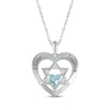 Thumbnail Image 1 of Heart-Shaped Aquamarine & White Lab-Created Sapphire Heart & Star of David Necklace Sterling Silver 18&quot;