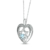 Thumbnail Image 2 of Heart-Shaped Aquamarine & White Lab-Created Sapphire Heart & Star of David Necklace Sterling Silver 18&quot;