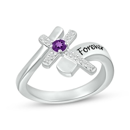 Amethyst & White Lab-Created Sapphire Cross Ring Sterling Silver