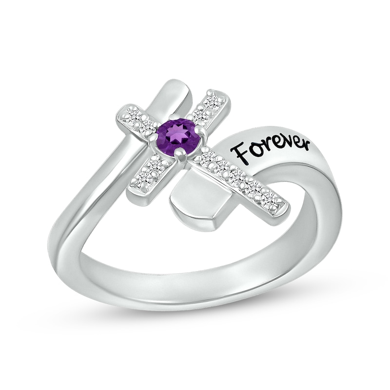 Amethyst & White Lab-Created Sapphire Cross Ring Sterling Silver