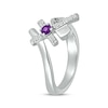 Thumbnail Image 1 of Amethyst & White Lab-Created Sapphire Cross Ring Sterling Silver