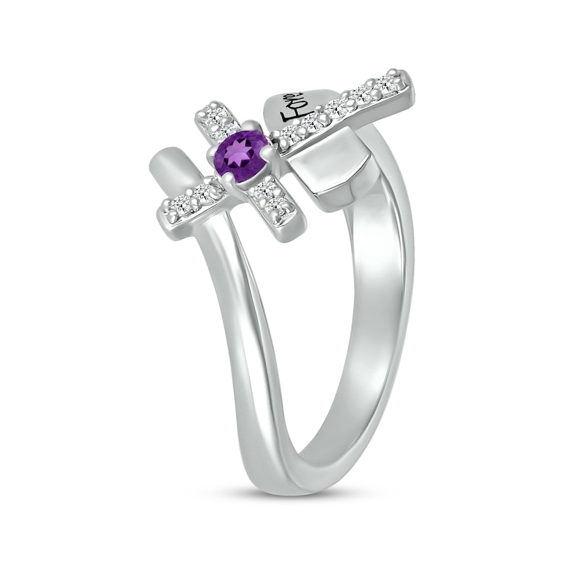 Amethyst & White Lab-Created Sapphire Cross Ring Sterling Silver