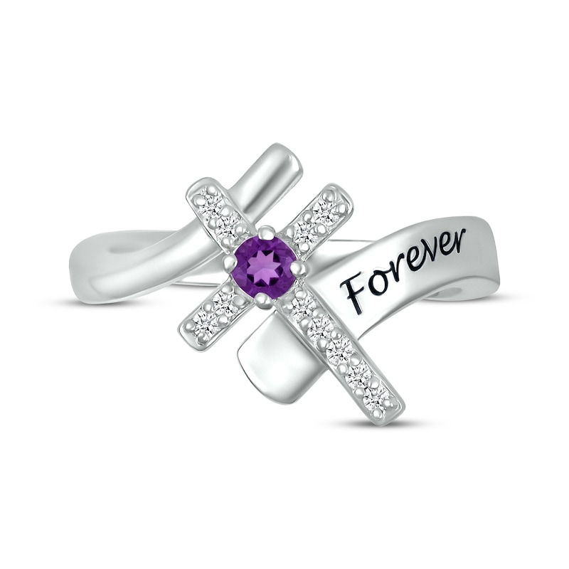 Amethyst & White Lab-Created Sapphire Cross Ring Sterling Silver