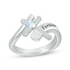 Thumbnail Image 1 of Aquamarine & White Lab-Created Sapphire Cross Ring Sterling Silver