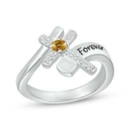 Citrine & White Lab-Created Sapphire Cross Ring Sterling Silver