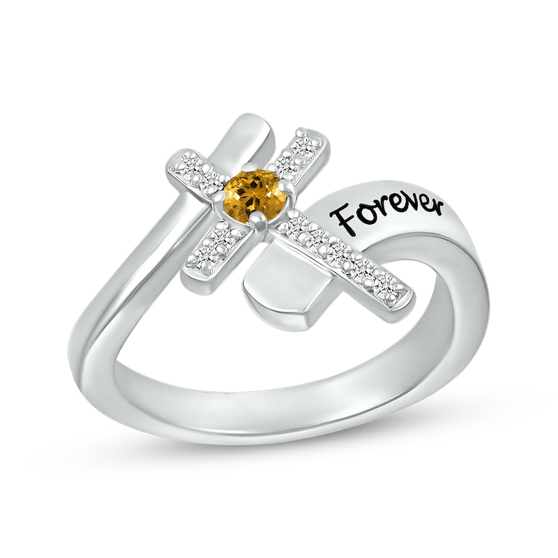 Main Image 1 of Citrine & White Lab-Created Sapphire Cross Ring Sterling Silver